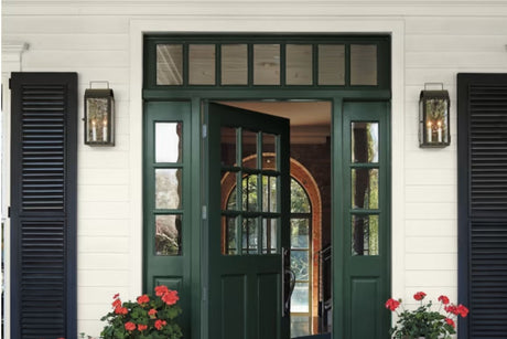 An earthy green front door