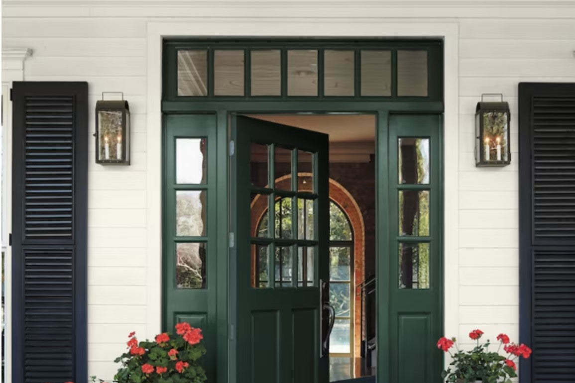 An earthy green front door