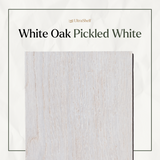 white oak wood sample with the pickled white finish applied